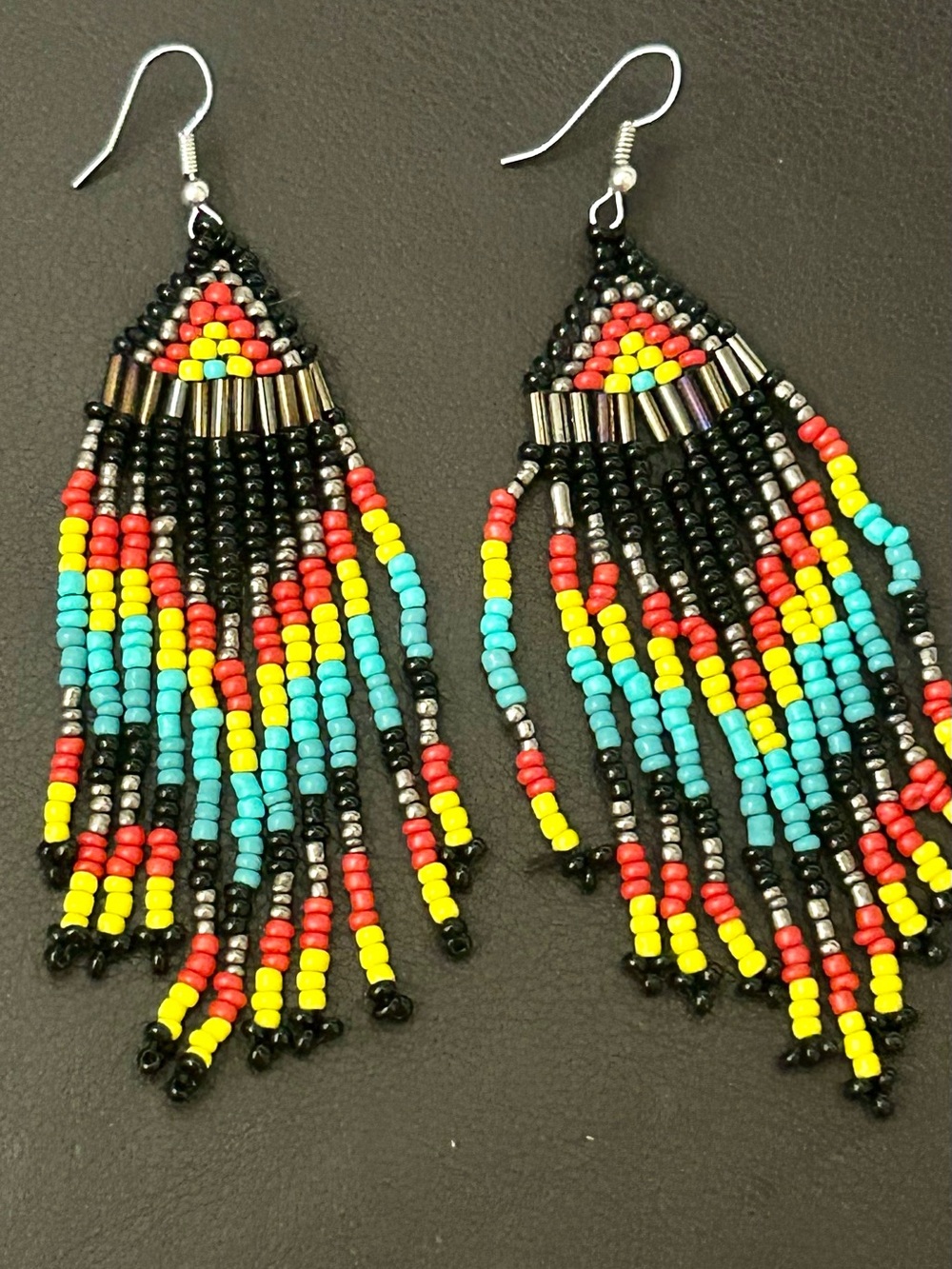Native American Style Seed-Bead Fringe Earrings